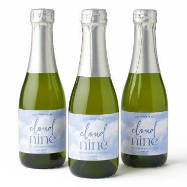 The Bride Is On Cloud Nine Blue Bridal Shower Sparkling Wine Label