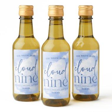 The Bride Is On Cloud Nine Blue Bridal Shower Wine Label