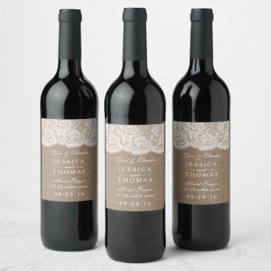 The Burlap & Lace Wedding Collection Wine Label
