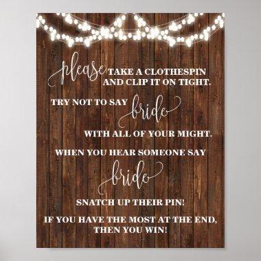 The Clothespin Bridal Shower Game Western Sign