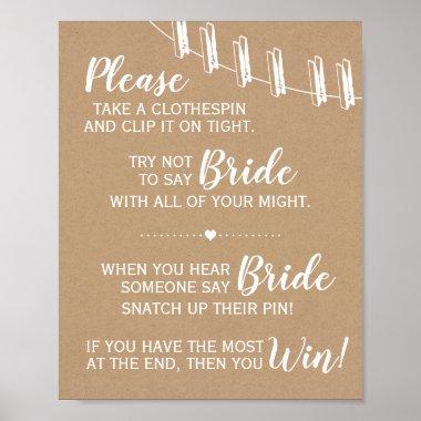The clothespin game bridal shower rustic sign