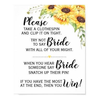 The clothespin game bridal shower sunflowers sign