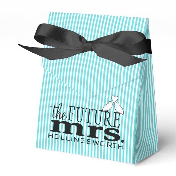 The Future Mrs. Aqua Blue Stripes Bridal Shower Favor Box