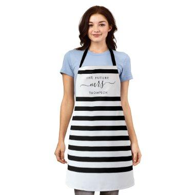 The Future Mrs Black Elegant Modern Stripes Script Apron