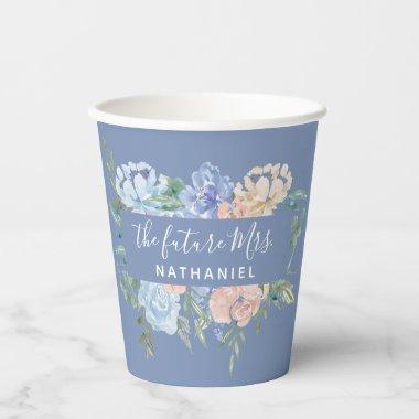The Future Mrs Dusty Blue and Pink Floral Paper Cups