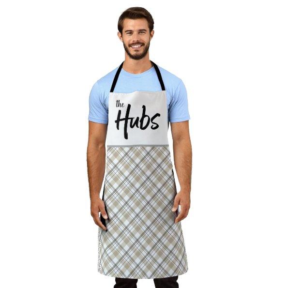 The Hubs Funny Typography Neutral Plaid Apron