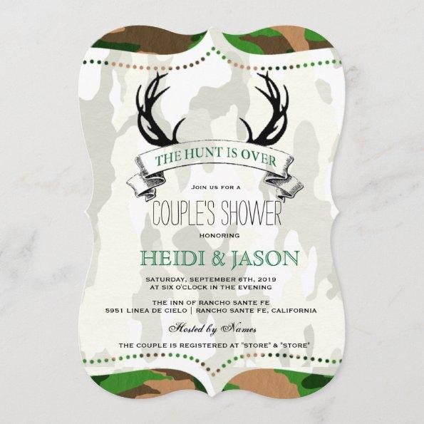 "The Hunt is Over" Rustic Camo Couple's Shower Invitations
