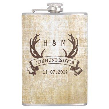 "The Hunt is Over" Rustic Custom Wedding Gift Hip Flask
