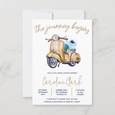 The Journey Begins! Scooter, Vespa Bridal Shower Invitations