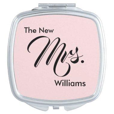 The New Mrs. Brides New Last Name Pink and Black Compact Mirror