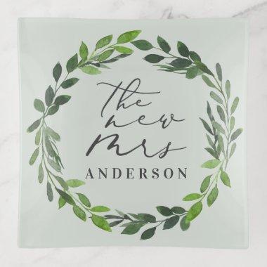 The new Mrs watercolor foliage wreath. Trinket Tray