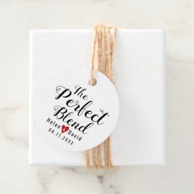 The perfect blend calligraphy red heart wedding favor tags