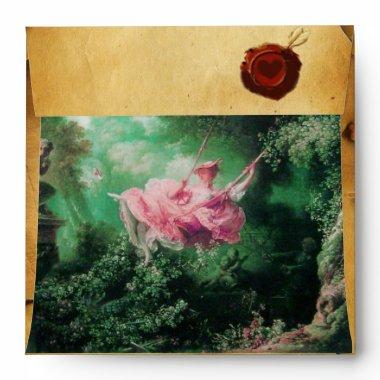 THE SWING, RED WAX SEAL PARCHMENT Fuchsia pink Envelope