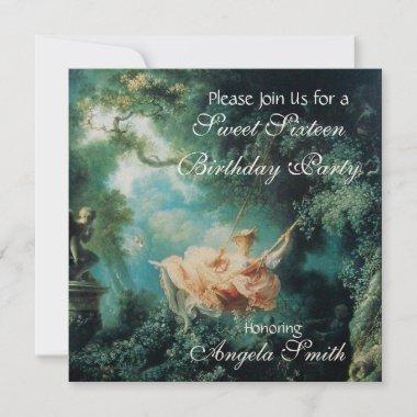THE SWING ,SWEET SIXTEEN PARTY Gold Metallic Invitations