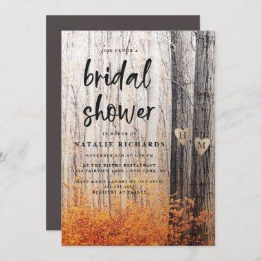 The Two Lovers Carved Trees Fall Bridal Shower Invitations