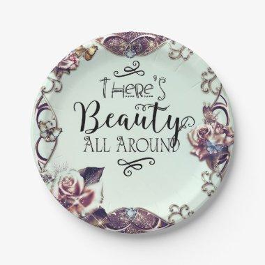 There's Beauty All Around Butterflies & Roses Paper Plates