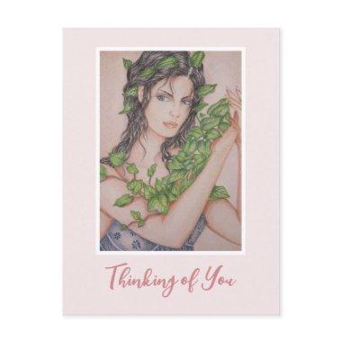 Thinking of You Ivy Bride Girl Pencil Illustration PostInvitations