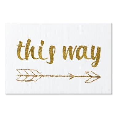 This Way Arrow Gold Glitter Sparkle Sign Small
