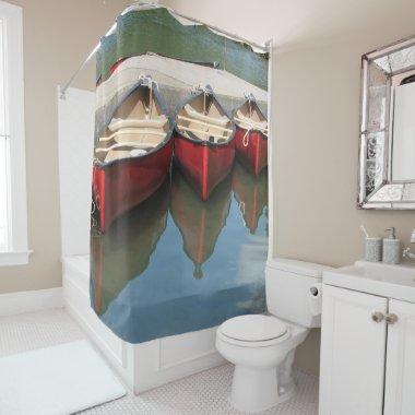 Three Red Canoes Rustic Shower Curtain