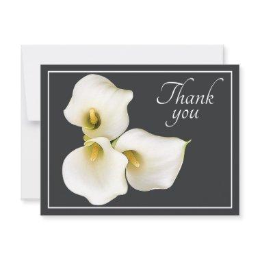 Three White Calla Lilies Gray Backdrop Thank You PostInvitations