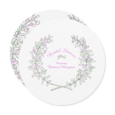 Thyme wreath art round bridal shower invites