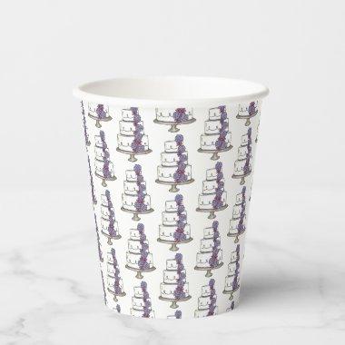 Tiered Purple Floral Wedding Cake Bridal Shower Paper Cups