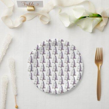 Tiered Purple Floral Wedding Cake Bridal Shower Paper Plates