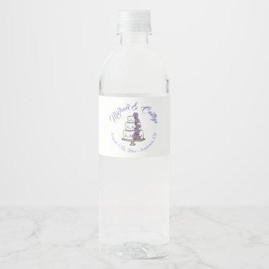 Tiered Purple Floral Wedding Cake Bridal Shower Water Bottle Label