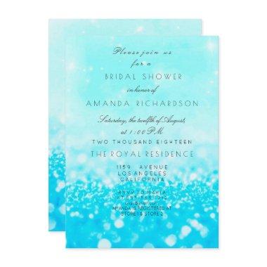 Tiffany Ocean Blue Aqua Glitter Bridal Shower Invitations