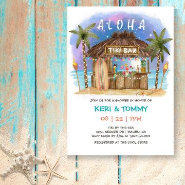 Tiki Beach Bar Tropical Night Sea Couples Shower Invitations