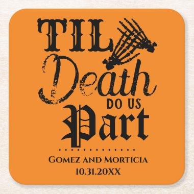 Til Death Do Us Part Halloween Wedding Anniversary Square Paper Coaster