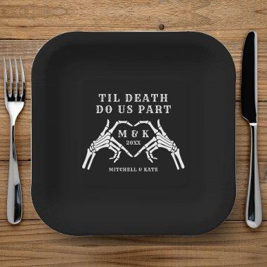 Til Death Do Us Part Heart Hand Black Wedding Paper Plates