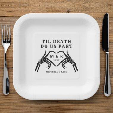 Til Death Do Us Part Skeleton Heart Hand Wedding Paper Plates