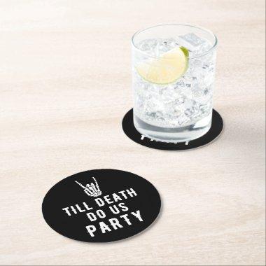 Till Death Do Us Party Black Skeleton Party Round Paper Coaster