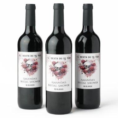 Till Death Rose Skull Gothic Bridal Shower Wine Label