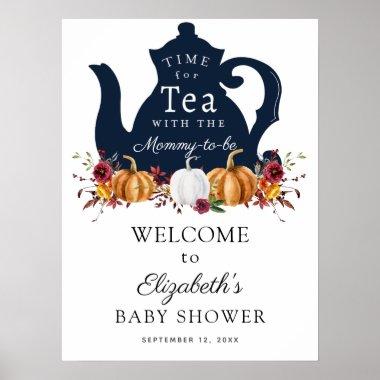 Time for Tea Autumn Pumpkin Baby Shower Welcome Poster