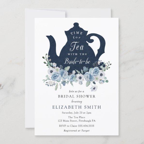 Time for Tea Blue Bridal Shower Invitations