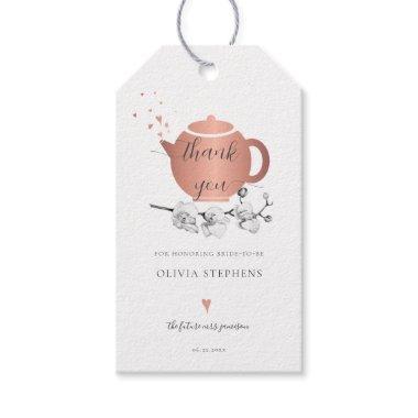 Time for Tea Boho Gold Hearts Orchids Bridal Tea Gift Tags