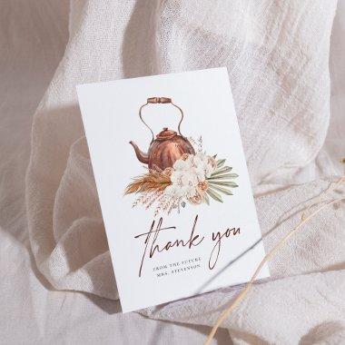 Time For Tea Boho Pampas Terracotta Bridal Shower Thank You Invitations