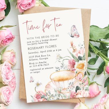 Time For Tea Boho Teacup Floral Bridal Shower Invitations
