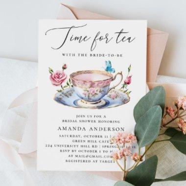 Time for tea. Elegant script floral