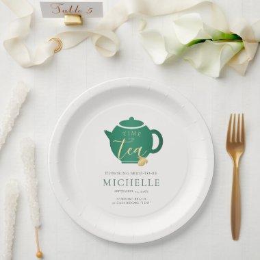 Time for Tea Emerald Gold Elegant Bridal Shower Paper Plates