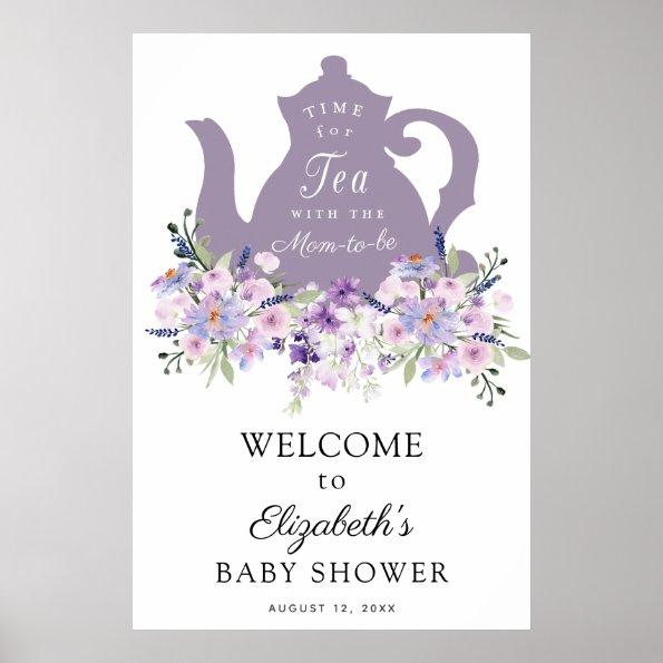 Time for Tea Purple Baby Shower Welcome Sign