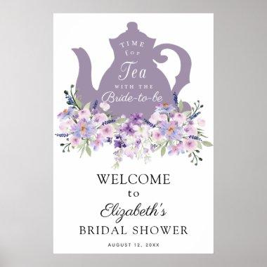 Time for Tea Purple Bridal Shower Welcome Sign