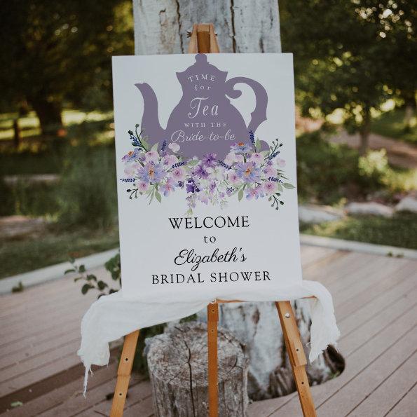 Time for Tea Purple Bridal Shower Welcome Sign