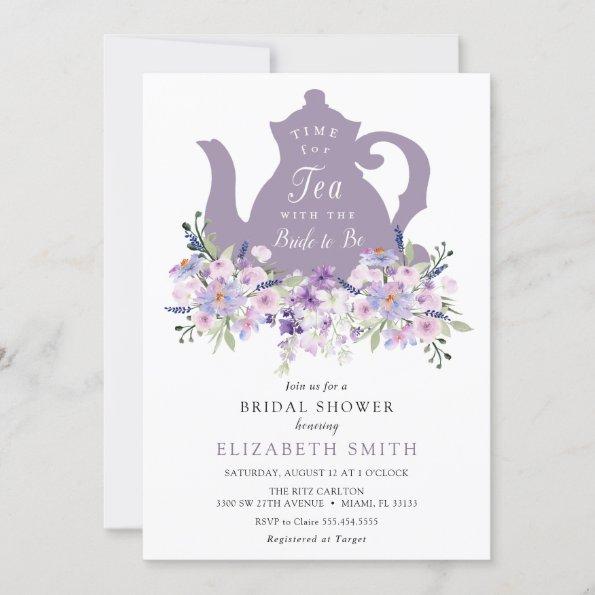 Time for Tea Purple Lavender Bridal Shower Invitations