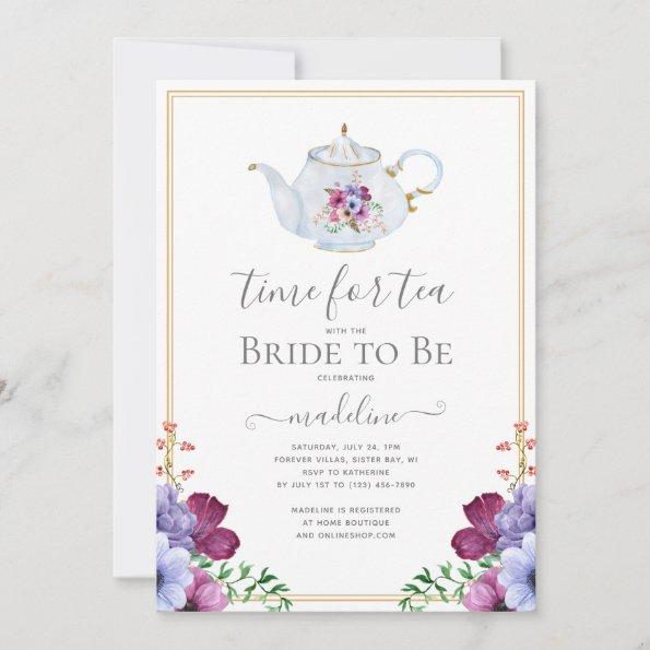 Time For Tea Vintage Teapot Bridal Shower Invitations