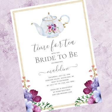 Time For Tea Vintage Teapot Bridal Shower Invitations