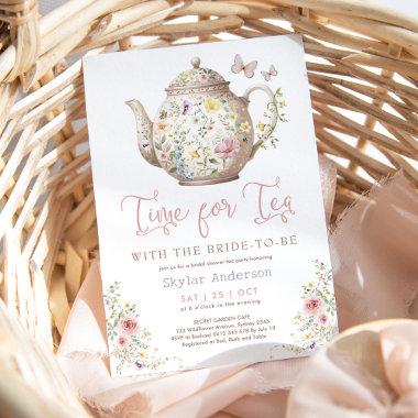 Time for Tea Wildflower Butterfly Bridal Shower Invitations
