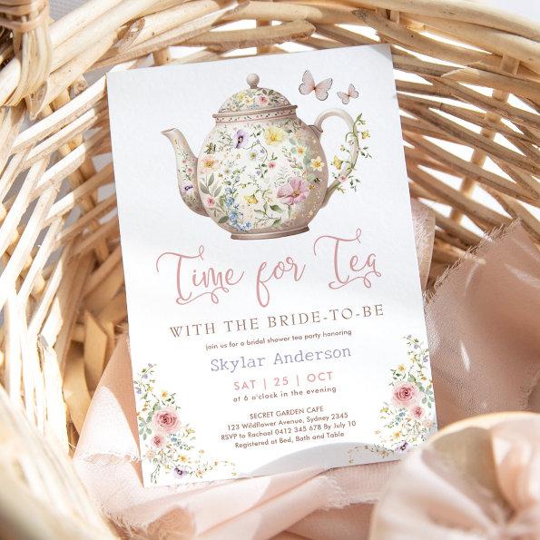 Time for Tea Wildflower Butterfly Bridal Shower Invitations